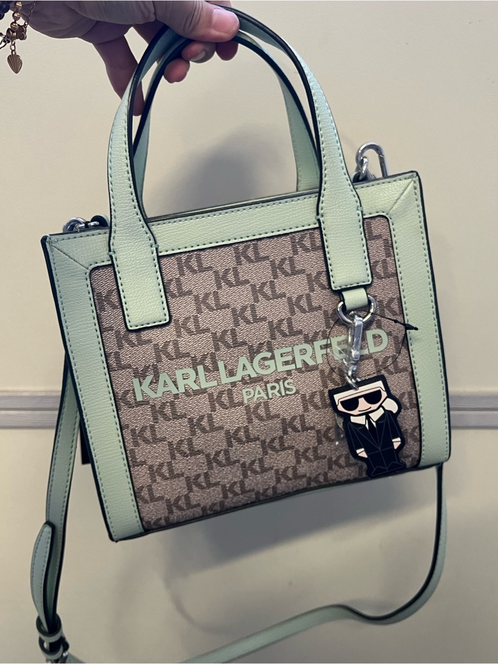 Karl Lagerfeld Mint Trim Logo Satchel